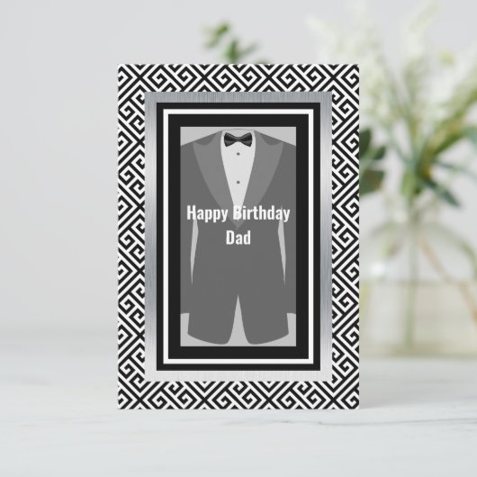 Black, Silver tuxedo jarig pap tuxedo Bedankkaart (Staand voorkant)