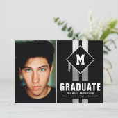 Black Silver Typography Male Afstuderen Foto Aankondiging (Staand voorkant)