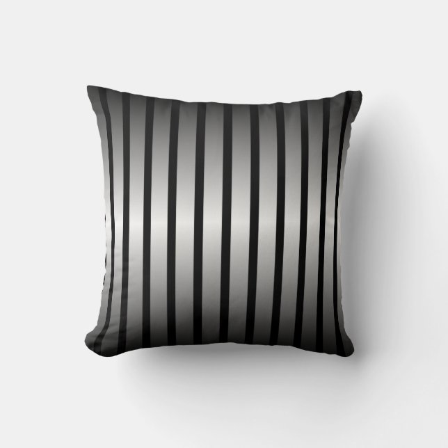 Black Silver Vertical Stripe Sierkussen (Voorkant)