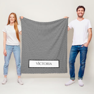 Black Simple Chevron Personalized Fleece Blanket Deken