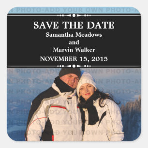 Black Simple Chic Photo Save the Date Stickers