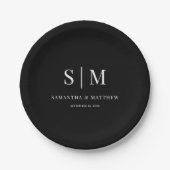 Black Simple Elegant Couple Initialen Weddenschap Papieren Bordje (Voorkant)