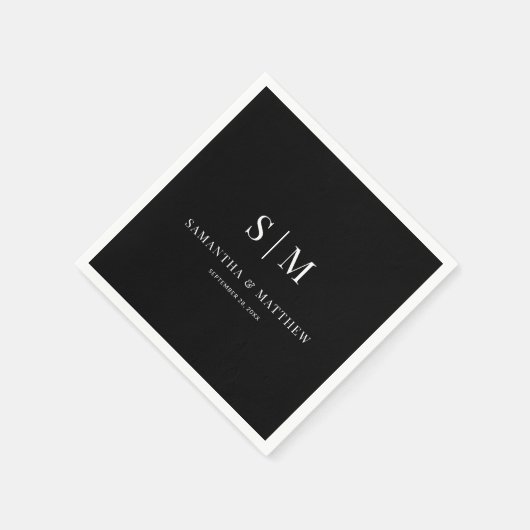 Black Simple Elegant Couple Initialen Weddenschap Servet (Hoek)