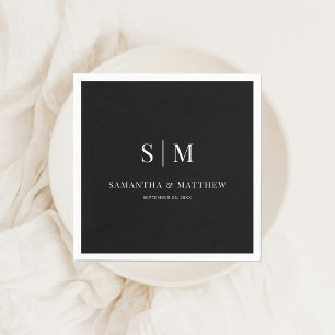 Black Simple Elegant Couple Initialen Weddenschap Servet