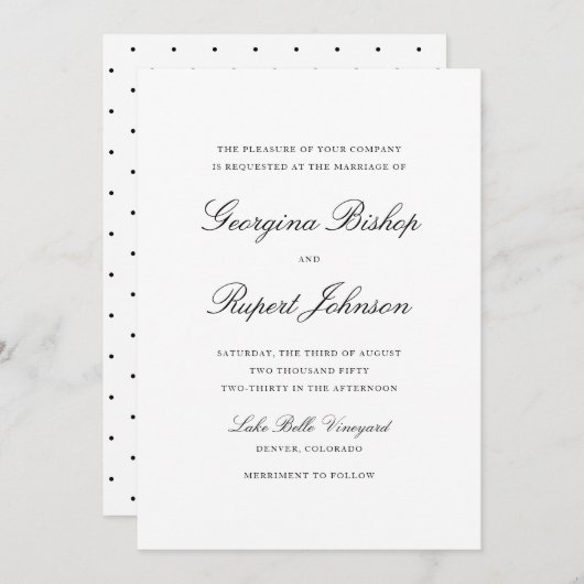 Black Simple Elegant Script Typography Wedding Kaart (Voorkant / Achterkant)