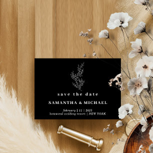 Black Simple Flower Autumn Save date Kaart