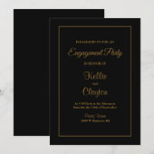 Black Simple Framed Engagement Party Kaart (Voorkant / Achterkant)
