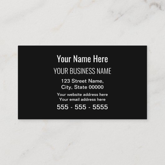 Black Simple Modern Ajouter Votre Carte de visite  (Dos)