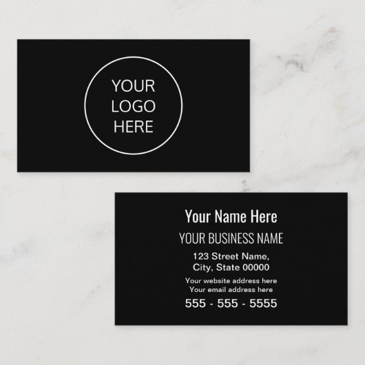 Black Simple Modern Ajouter Votre Carte de visite  (Devant / Derrière)