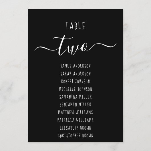 Black Simple Modern Script Seating Chart Card (Achterkant)