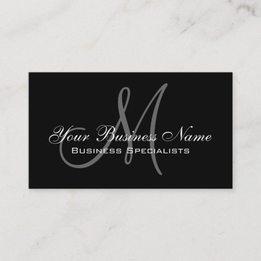 Black Simple Plain Monogram Visitekaartje (Voorkant)