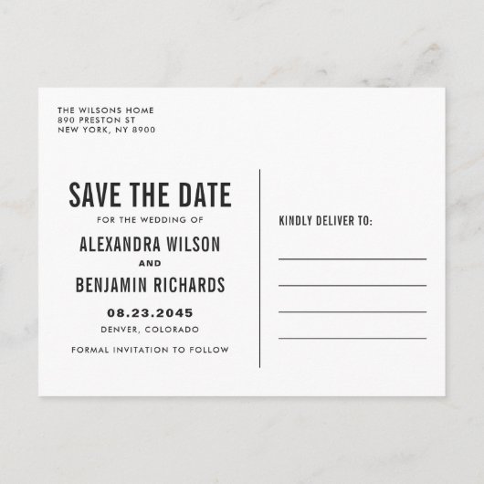 Black Simple Typographie Enregistrer la carte post (Dos)