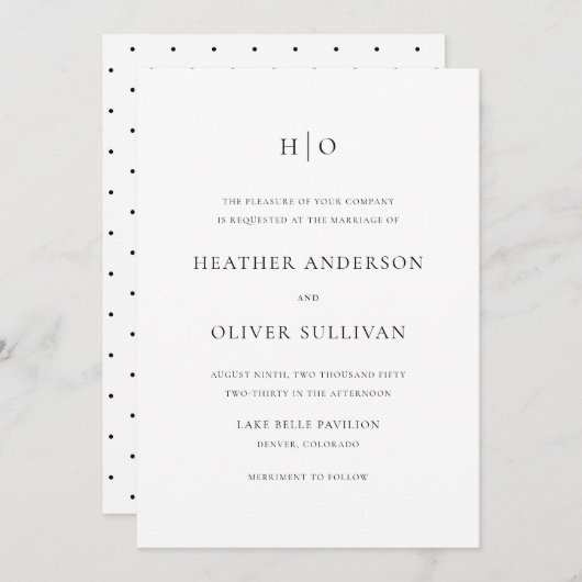 Black Simple Typography Monogram Weddenschap Kaart (Voorkant / Achterkant)