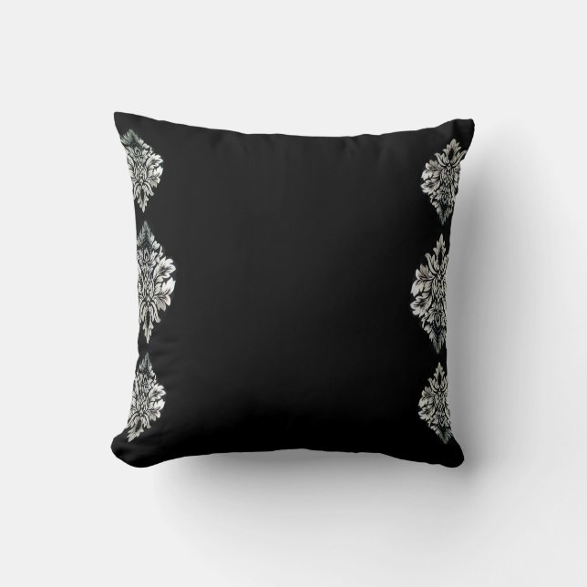 Black Siver Damascus Throw Cushion 41 x 41 cm Kussen (Voorkant)