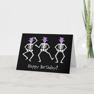 Black Skeleton Dancing Halloween Happy Birthday Kaart