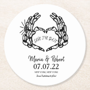 Black Skeleton Hand Heart Wedding Rings Doodle Inv Ronde Kartonnen Onderzetter
