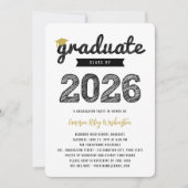 Black Sketch Afstuderen Pet Klasse van 2025 Afstud Kaart (Voorkant)