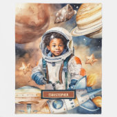 Black Skin Boy Astronaut Ruimte Waterverf Stijl Fleece Deken (Voorkant)