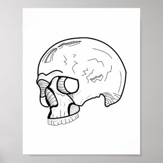Black Skull Line art Draw Poster