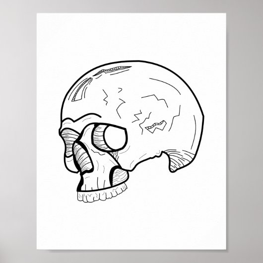 Black Skull Line art Draw Poster (Voorkant)
