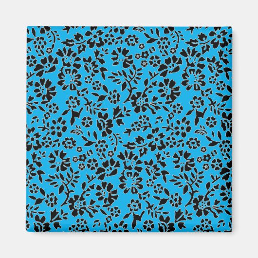 Black & Sky Blue Flowered Magneet (Voorkant)