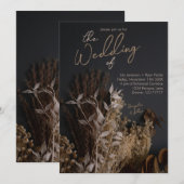 Black Slate Dark Dried Floral Boho Rustic Wedding Kaart (Voorkant / Achterkant)