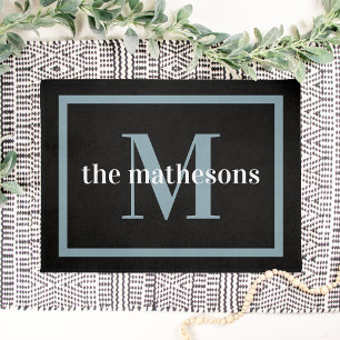 Black & Slate Family Name & Monogram Deurmat