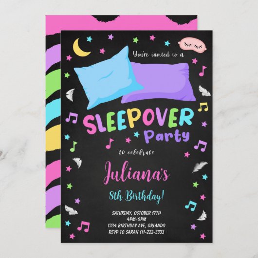 Black Sleepover Party Anniversaire Invitation (Devant / Derrière)