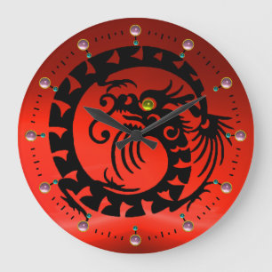 BLACK SNAKE DRAGON MET RODE PINKGEMSTONES GROTE KLOK
