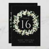 Black Snowberry+Eucalyptus Holiday Numéro de table (Devant / Derrière)