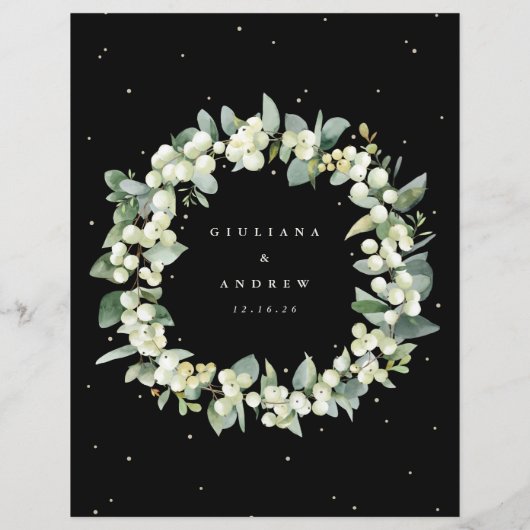 Black Snowberry + Eucalyptus Mariage Boissons Menu (Dos)