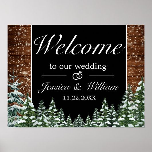 Black Snowy Wood & Forest Mariage Affiche de bienv (Devant)