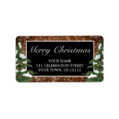 Black Snowy Wood & Forest Merry-kerstadres Etiket (Voorkant)