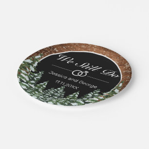 Black Snowy Wood & Forest Wedding Jubileum Papieren Bordje