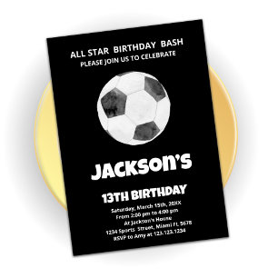 Black Soccer Birthday-uitnodigingen Kaart