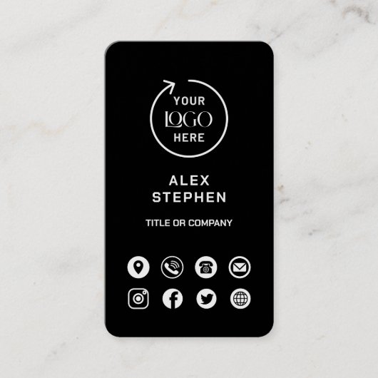 Black Social Media Modern Logo Carte de visite (Devant)