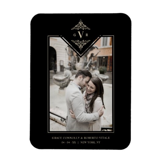 Black Sophisticate Flourish Chic Golden Initialen Magneet (Verticaal)