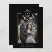 Black Sophisticate Flourish Chic Golden Initials Bedankkaart (Voorkant / Achterkant)