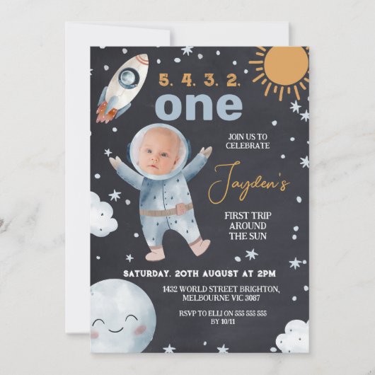 Black Space Eerste reis rond zon 1e verjaardag Kaart (Voorkant)
