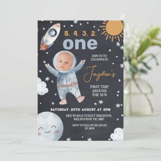 Black Space Eerste reis rond zon 1e verjaardag Kaart (Staand voorkant)
