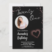 Black Sparkle 21ème anniversaire Invitation (Devant)