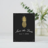 Black Sparkle Gold Pineapple Glam Bewaar de datum Aankondigingskaart (Staand voorkant)