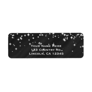 Black & Sparkle Stars Elegant Glamour Uitnodiging Etiket