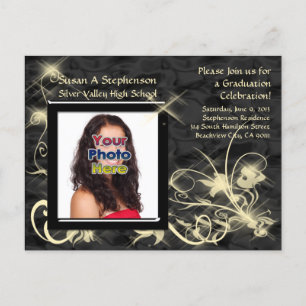 Black Sparkle Swirl Afstuderen aangekondigd Uitnodiging Briefkaart