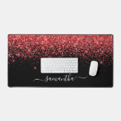 Black Sparkly Red Glitter Elegant Name Bureaumat (Keyboard & Muis)