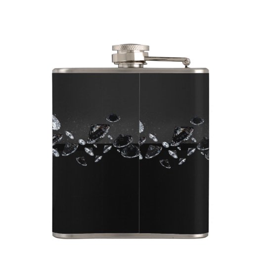 Black Sparkly White Diamond voor vrouwen Heupfles (Achterkant)