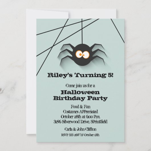 Black Spider Halloween Invitations de fête d'anniv (Devant)