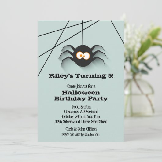 Black Spider Halloween Invitations de fête d'anniv (Debout devant)