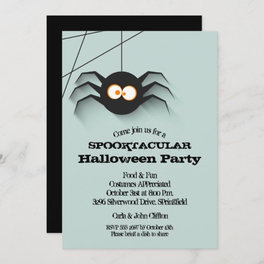 Black Spider Halloween Party Kaart (Voorkant / Achterkant)
