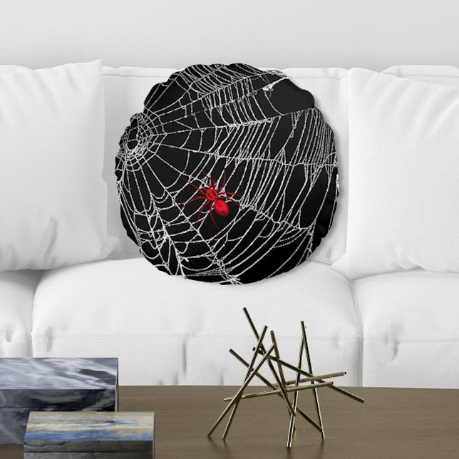 Black Spider Web Gothic Grunge Halloween Creepy Rond Kussen (Creator heeft geüpload)
